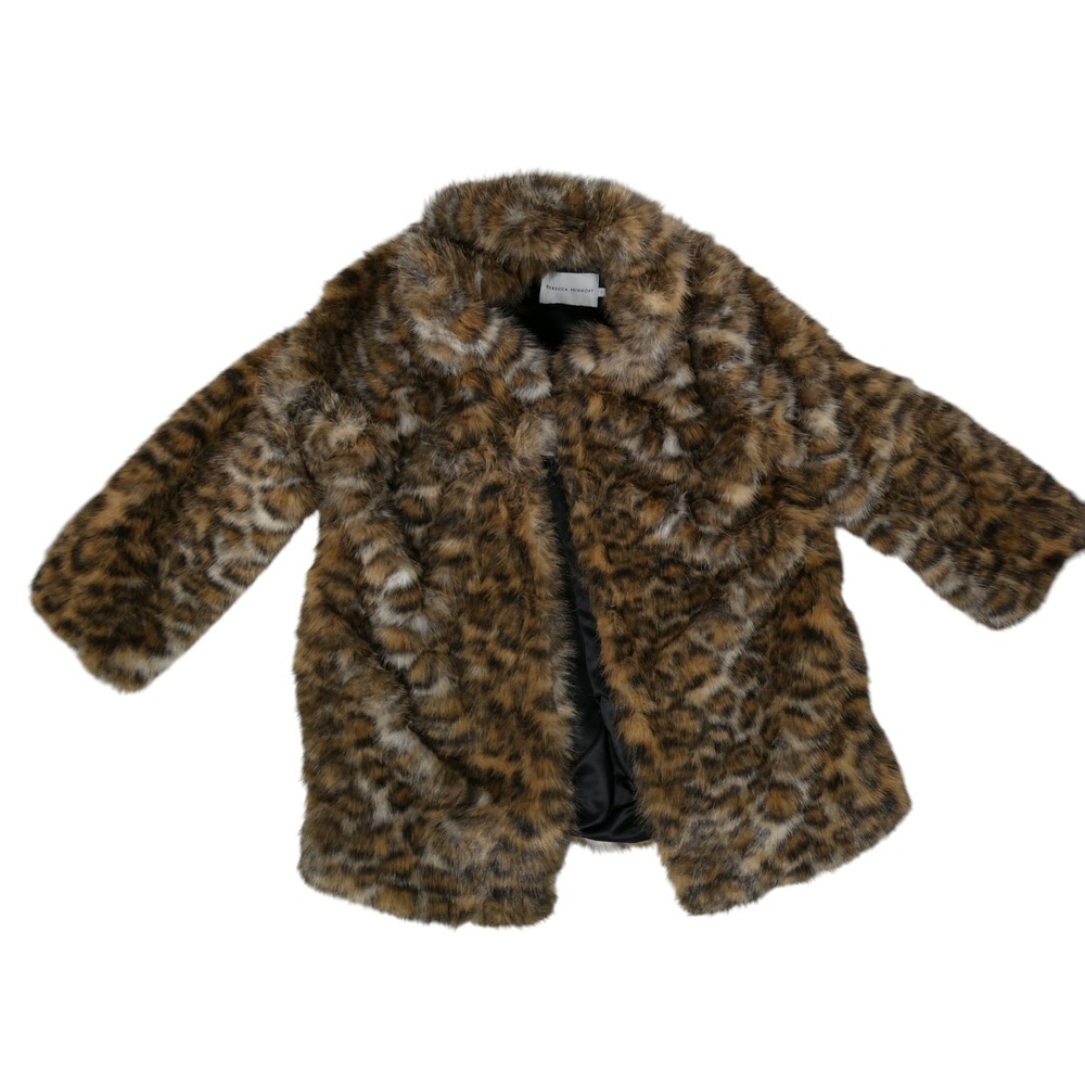 Rebecca Minkoff Vegan Fur Shawl Collar Coat RM-440 Leopard Print Women's NWT